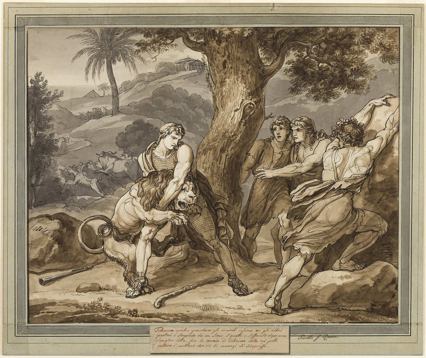 Telemachus Battles the Lion, from The Adventures of Telemachus, Book 2 -  Bartolomeo Pinelli,  Poster Print Wall Art