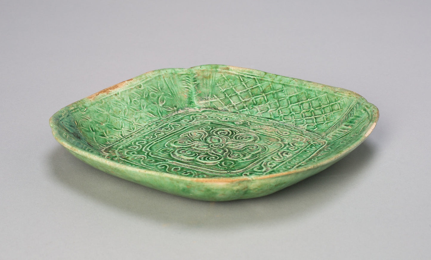 Square Dish with Flared, Scalloped Sides and Floral and Butterfly Design -  China,  Poster Print Wall Art
