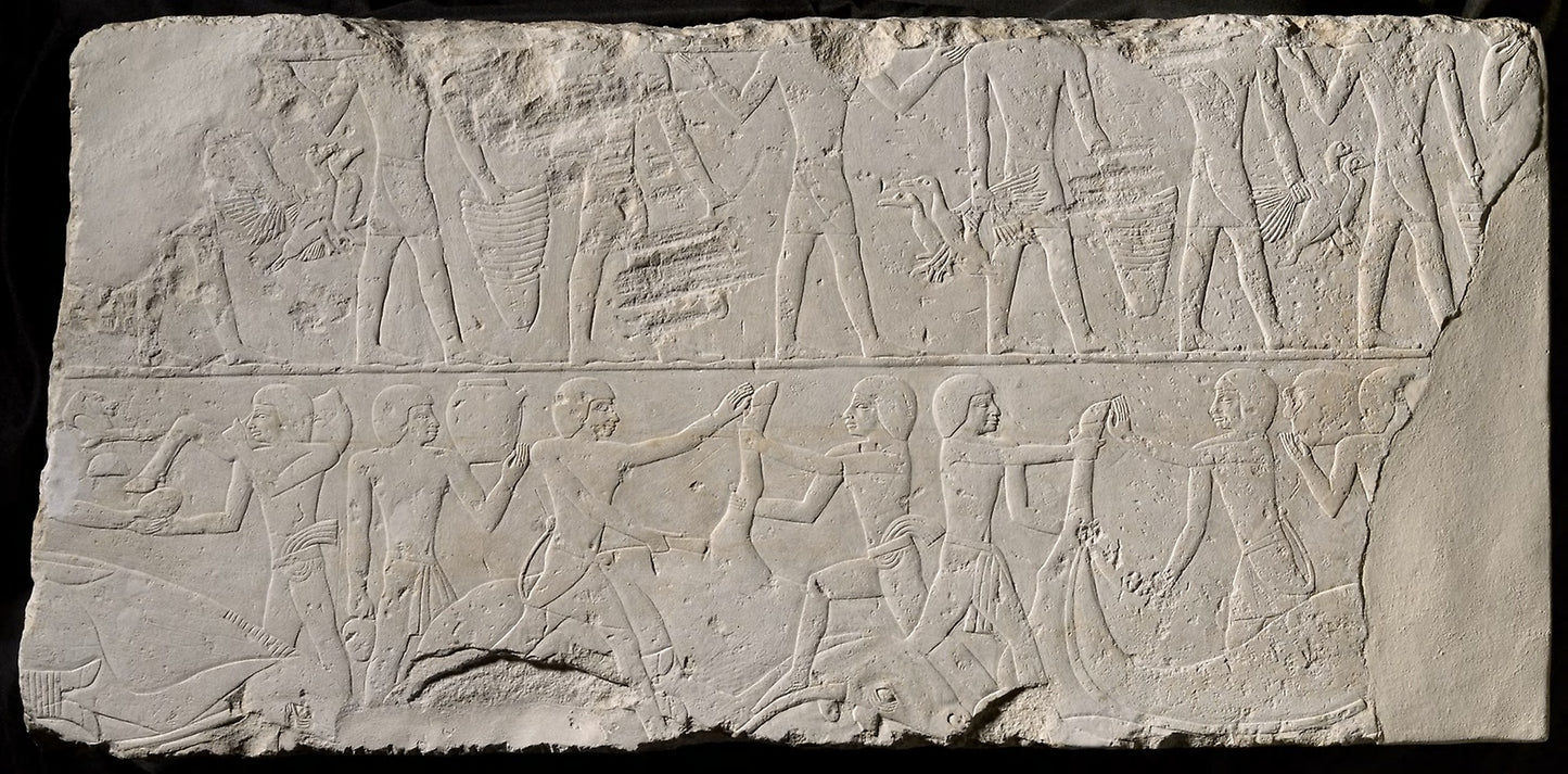 Fragment of a Tomb Wall Depicting Offering Bearers and Butchers: Egyptian, Saqqara, Poster Print Wall Art