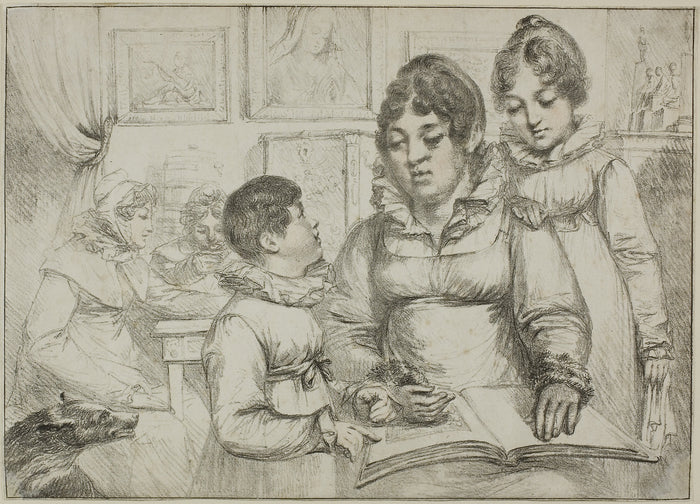 Family Group (Woman Reading to Two Children): Dominique-Vivant Denon,16x12
