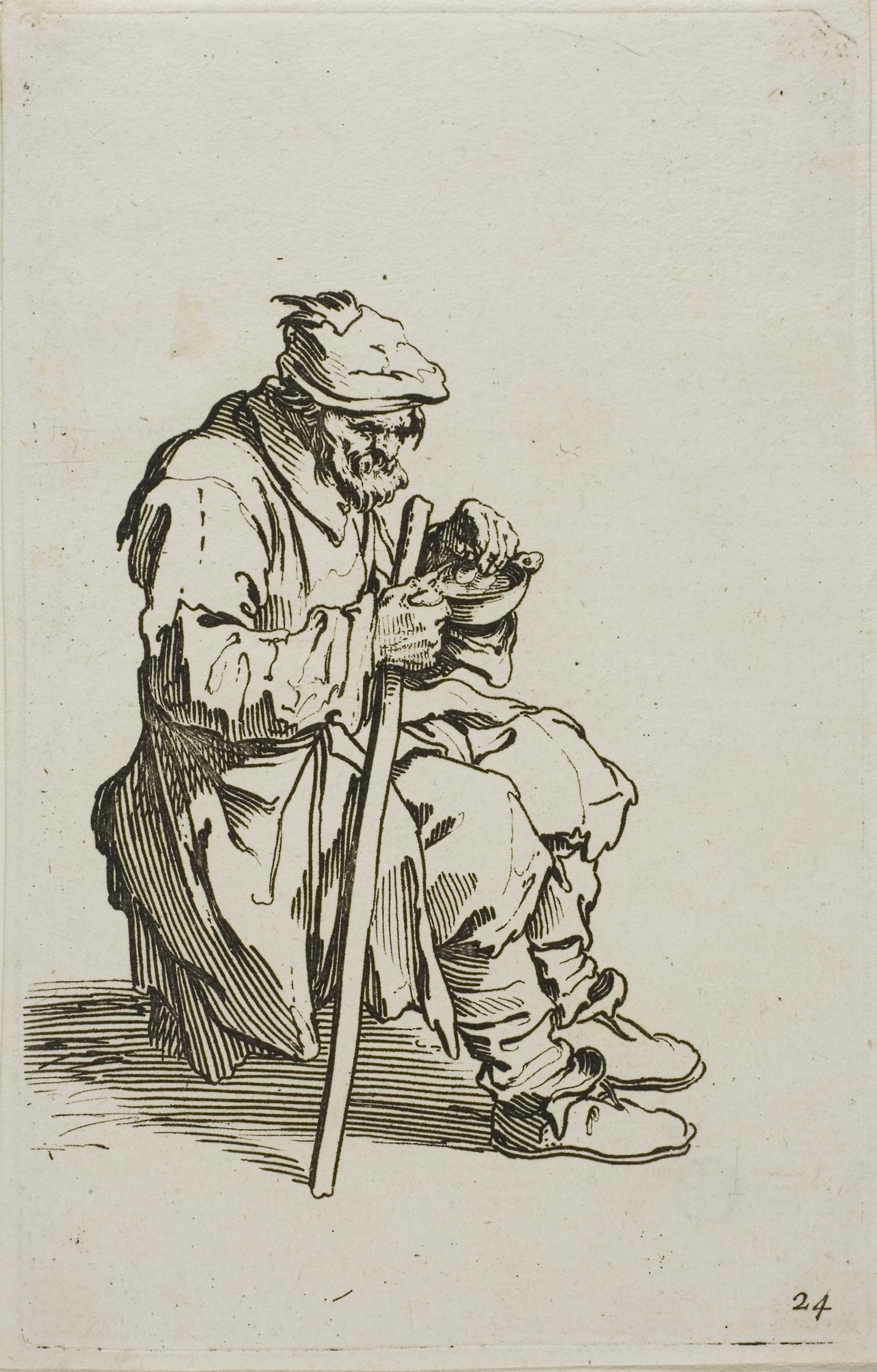 Seated Beggar Eating, plate 24 from The Beggars -  Jacques Callot,  Poster Print Wall Art