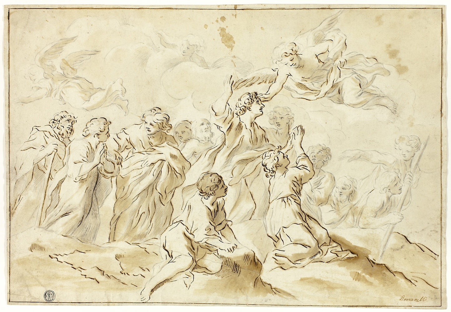 Blessed Ascending to Heaven -  Attributed to Giovanni Francesco Romanelli (Italian, 1610-1662),  Poster Print Wall Art