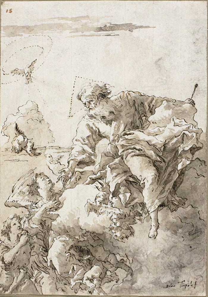 God the Father Supported: Angels in the Clouds, I: Giovanni Domenico Tiepolo,16x12