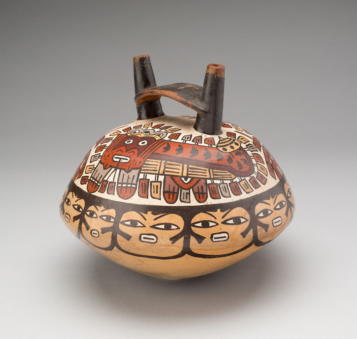 Double-Spouted Vessel Depicting Masked Felines -  Nazca,  Poster Print Wall Art