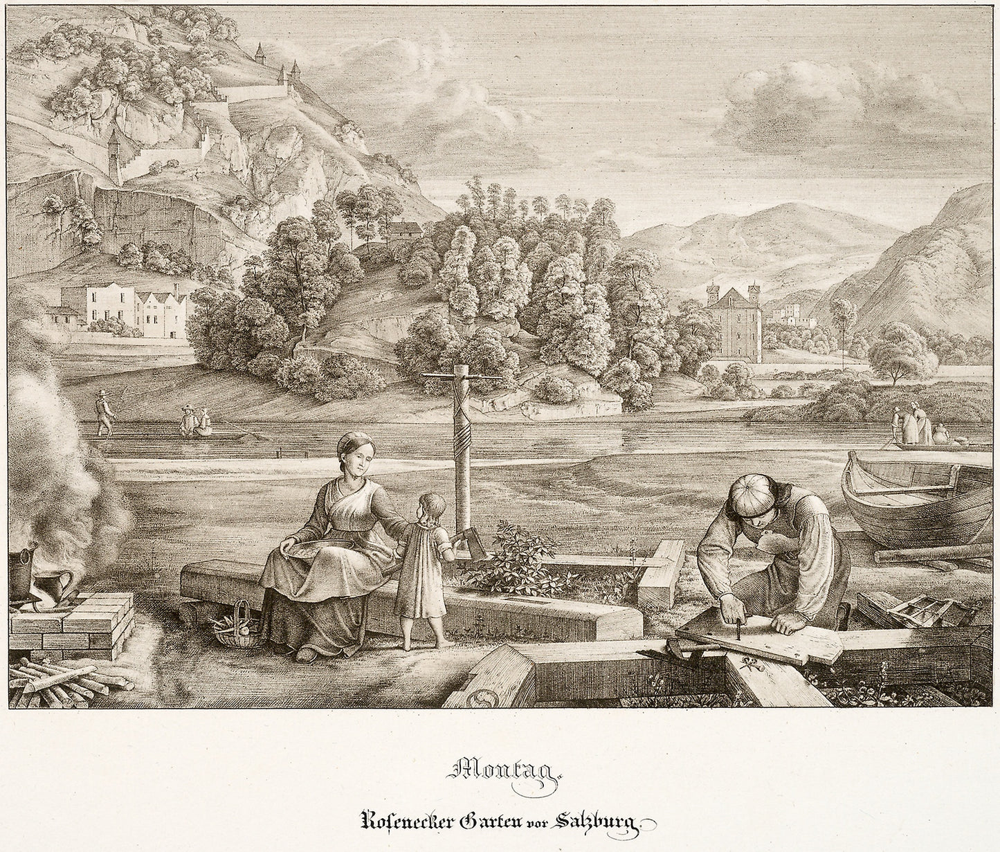 Monday -  Rosenecker Garden before Salzburg -  Ferdinand Olivier,  Poster Print Wall Art