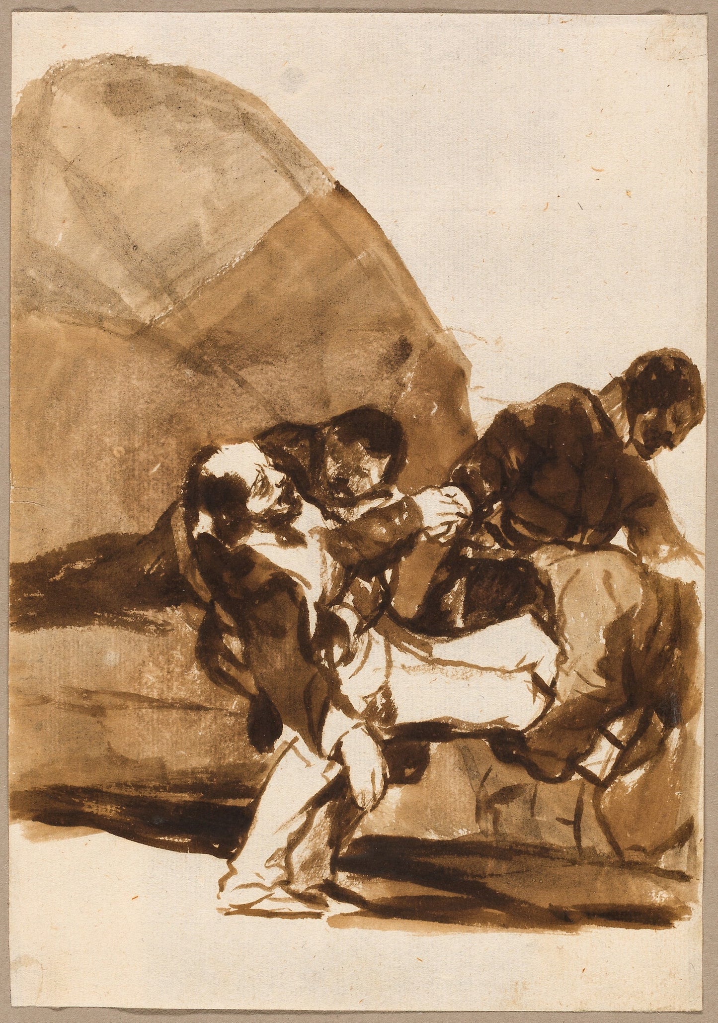Three Men Carrying a Wounded Soldier, from the Images of Spain, Album F -  Francisco José de Goya y Lucientes,  Poster Print Wall Art