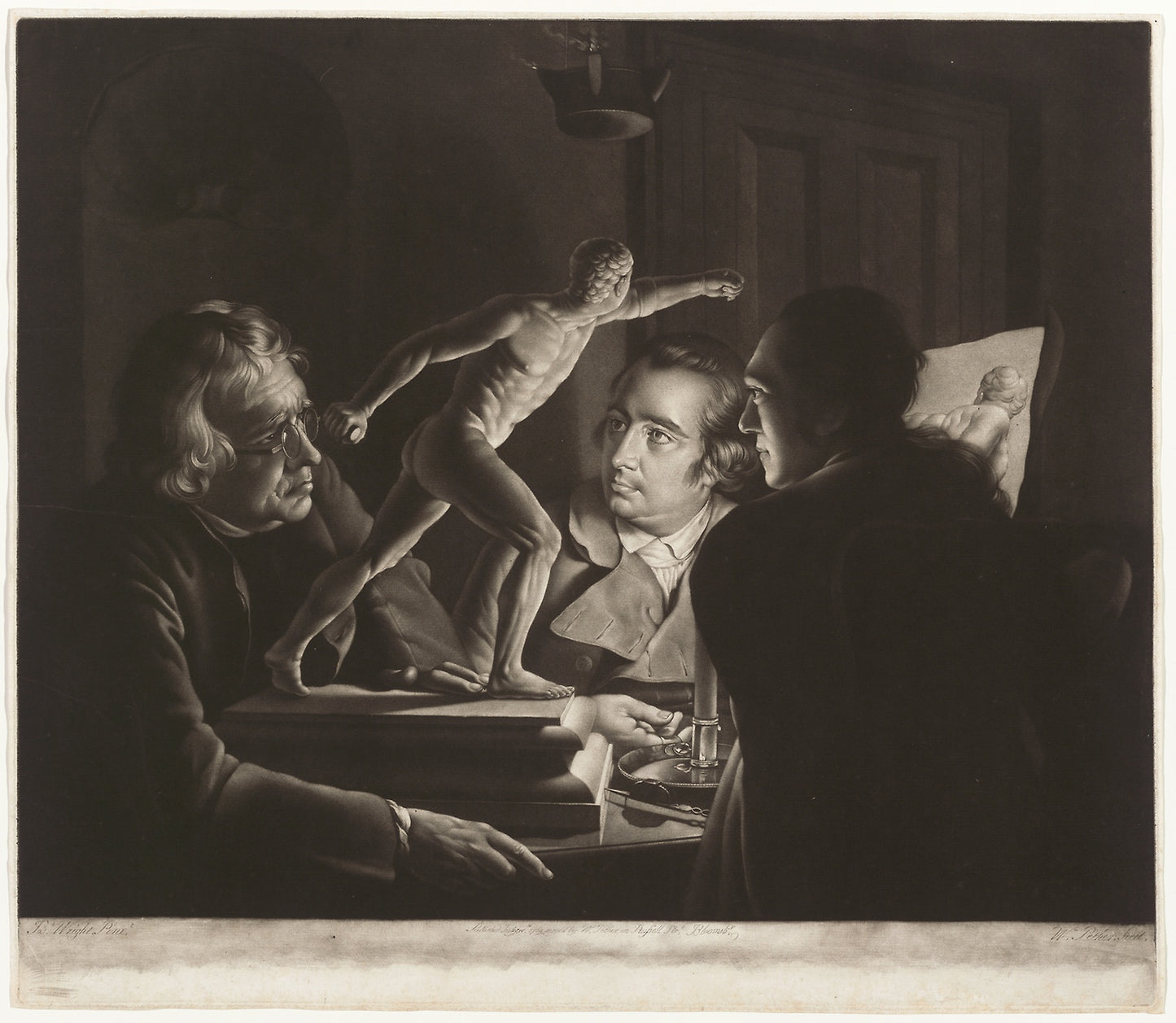 Three Persons Viewing the Gladiator -  Candlelight -  William Pether (English, 1731/38-1821),  Poster Print Wall Art