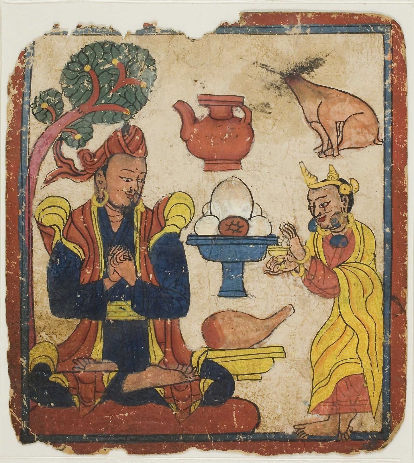 King Mangkur Nourished -  Queen Devika, from a Set of Initiation Cards (Tsakali) -  Southern Tibet,  Poster Print Wall Art