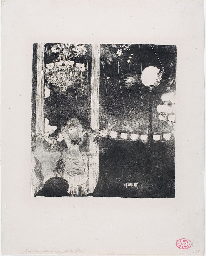 Mlle Bécat at the Café des Ambassadeurs: Edgar Degas,16x12