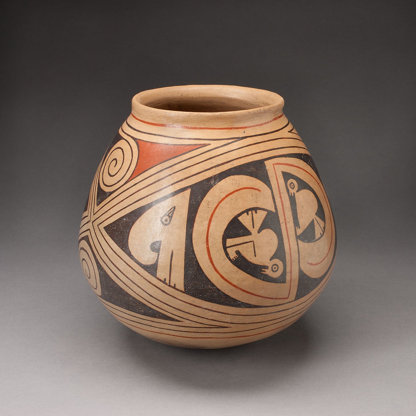 Jar with Diamond-Shaped Frames with Abstract Birds and Coiling Motifs -  Casas Grandes, Ramos Polychrome,  Poster Print Wall Art