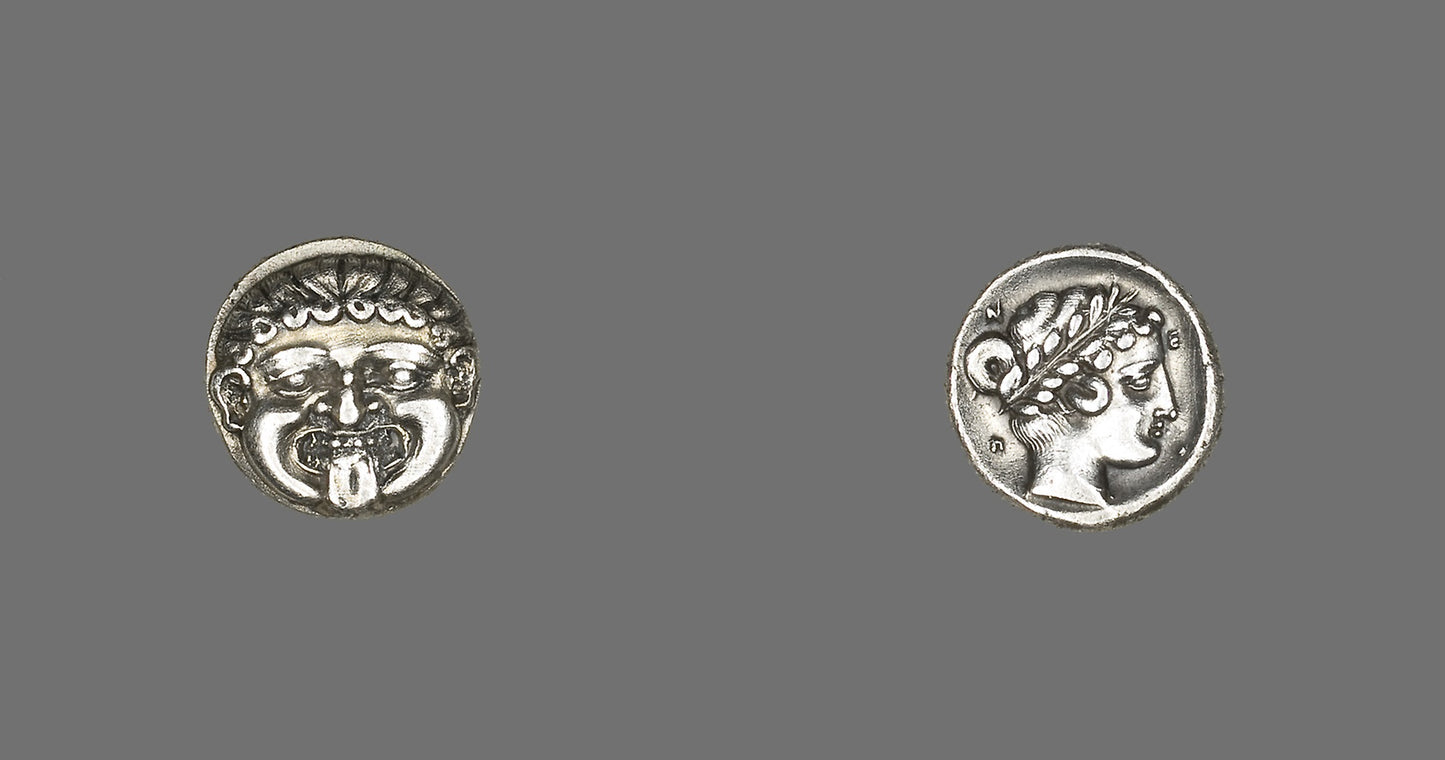 Drachm (Coin) Depicting the Gorgon Medusa -  Greek, minted in Neapolis, Macedonia,  Poster Print Wall Art