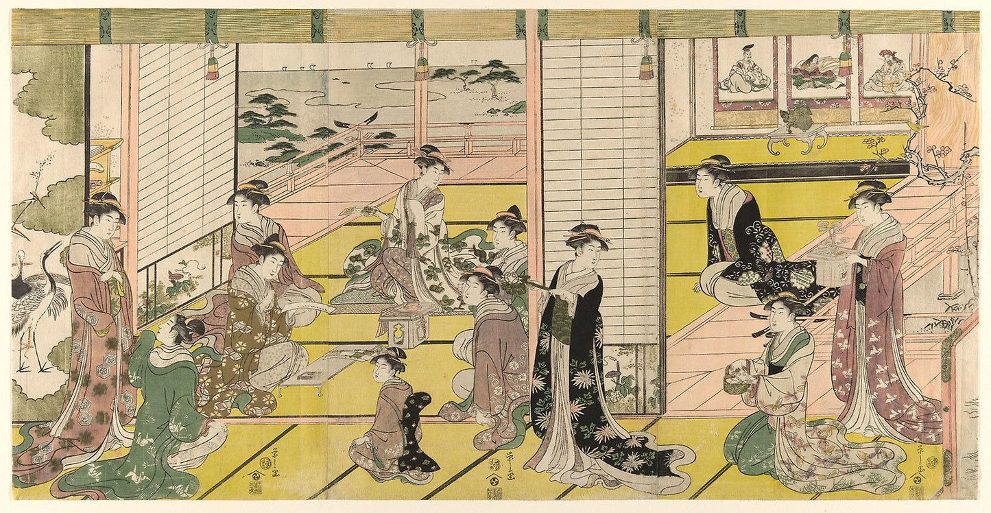 A Woman's Poetry Party -  Chobunsai Eishi,  Poster Print Wall Art