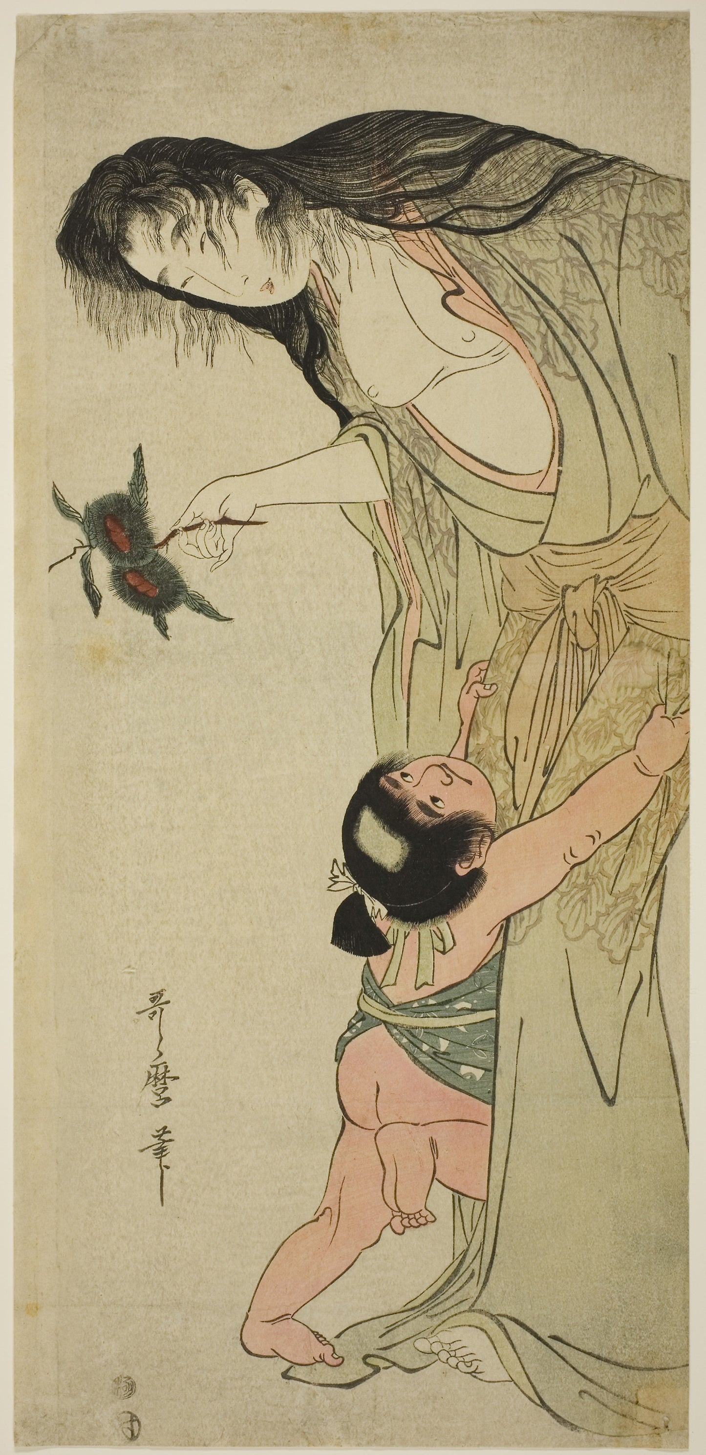 Yamauba Holding Chestnuts while Kintaro Reaches for Them -  Kitagawa Utamaro ??? ??,  Poster Print Wall Art