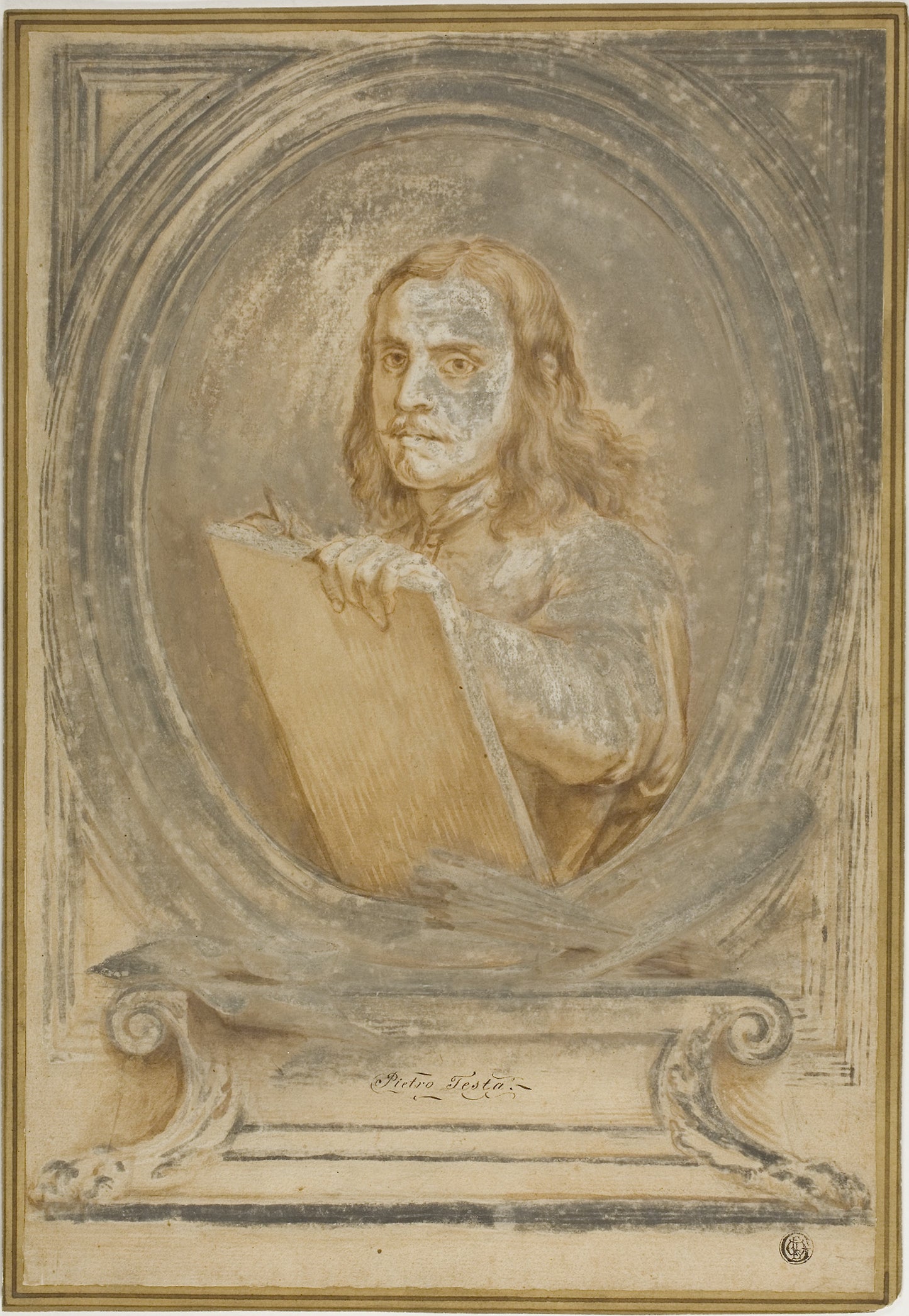 Bust-length Portrait of Pietro Testa in Medallion -  After Pietro Testa,  Poster Print Wall Art