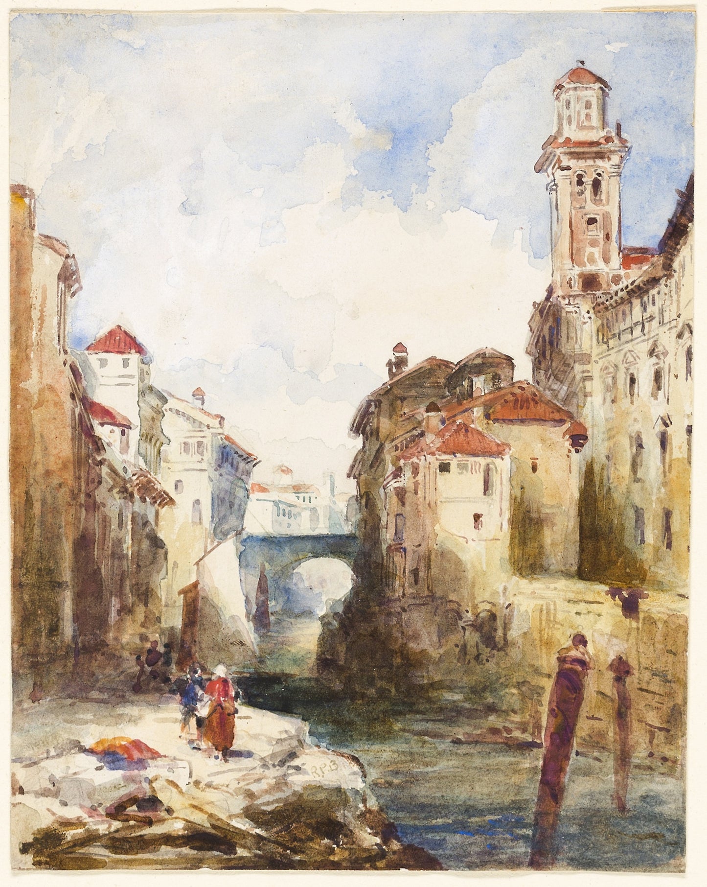 French Town, Buildings and River -  Richard Parkes Bonington,  Poster Print Wall Art