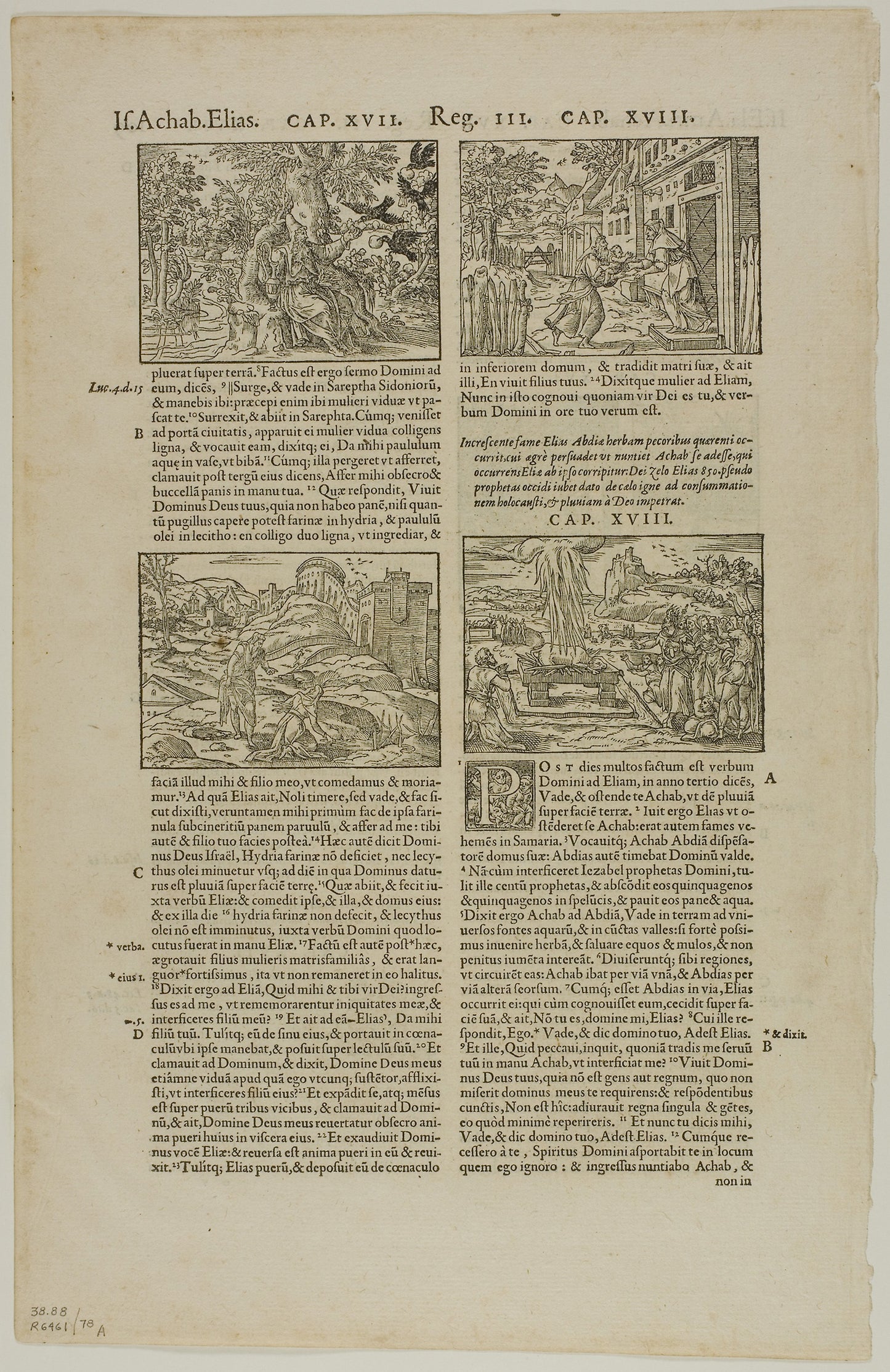 Four Illustrations to I Kings (recto) and Illustration to I Kings (verso) from Biblia Latina, plate 78 from Woodcuts from Books of the XVI Century -  Bernard Salomon (French, 1506/10-c.1561),  Poster Print Wall Art