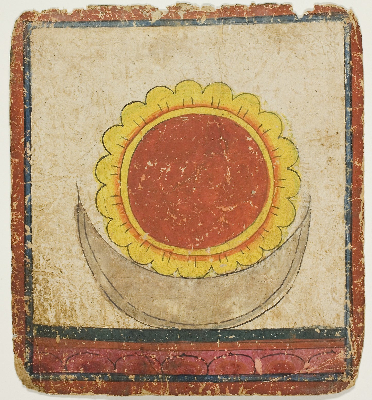 Sun, Moon and Lotus on Lotus Throne, from a Set of Initiation Cards (Tsakali) -  Tibet,  Poster Print Wall Art
