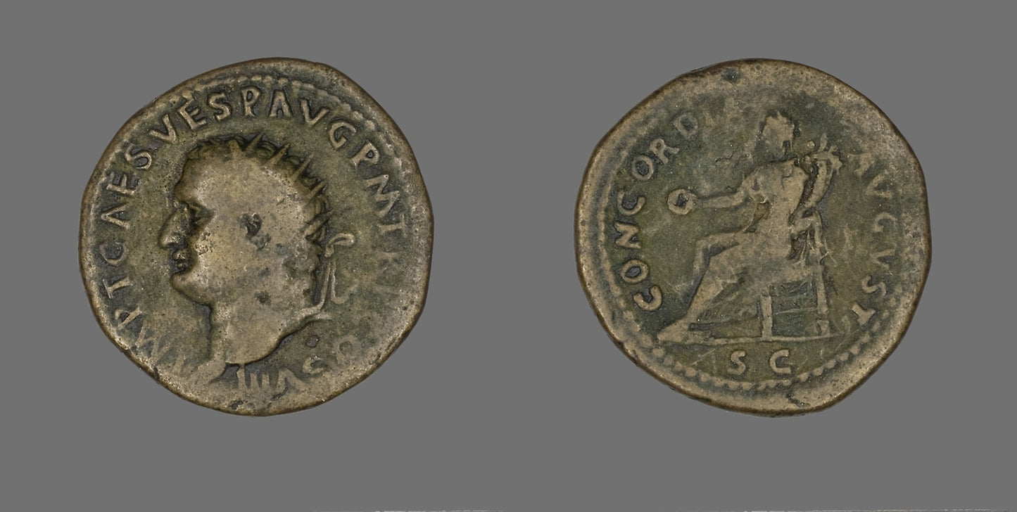 Dupondius (Coin) Portraying Emperor Vespasian -  Roman,  Poster Print Wall Art