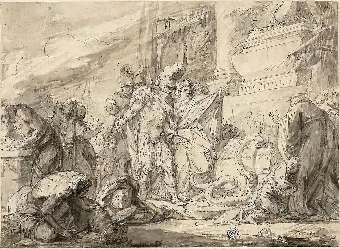 Aeneas at the Tomb of Anchises (recto); Aeneas at the Tome of Anchises (verso) -  Attributed to Nicolas Bernard Lépicié,  Poster Print Wall Art