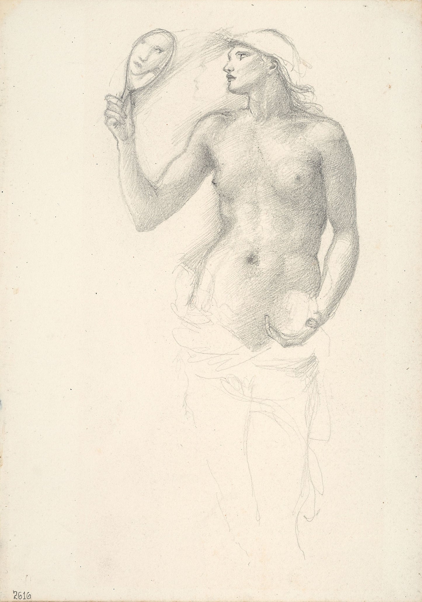 Semi-Nude Female Figure with Mirror in Right Hand -  Sir Edward Burne-Jones,  Poster Print Wall Art