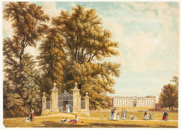 Entrance to the Avenue from Clare Hall Piece, Cambridge: William Westall,16x12