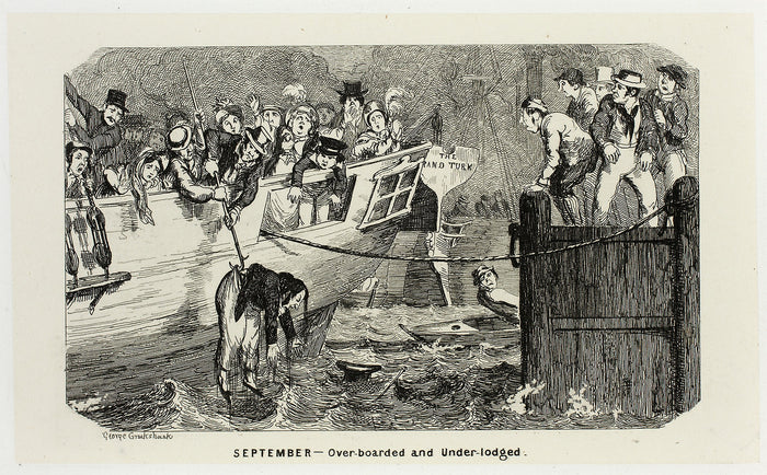 September - Over-Boarded and Under-Lodged from George Cruikshank's Steel Etchings to The Comic Almanacks: 1835-1853: George Cruikshank (English, 1792-1878),16x12