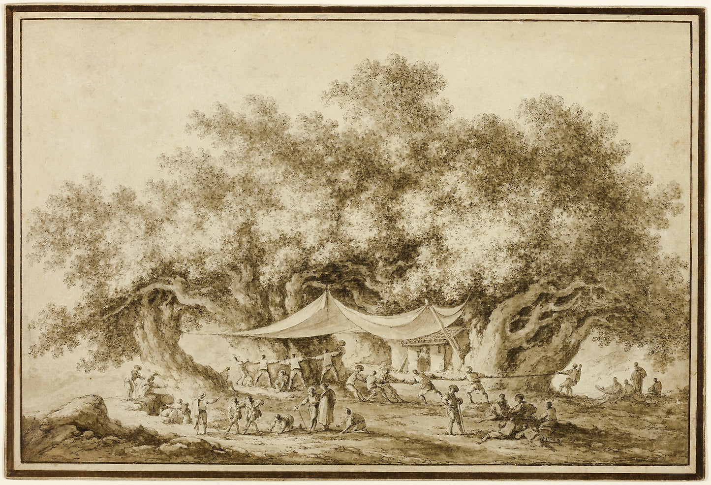 View of the Famous Chestnut Tree of Mount Etna, called Centum Cavalli -  Claude-Louis Chatelet,  Poster Print Wall Art