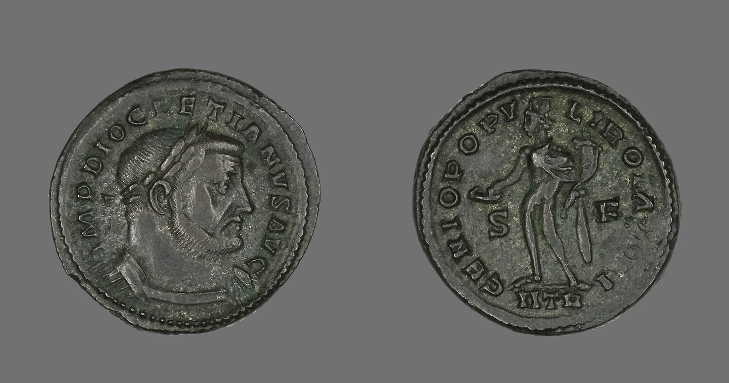 Coin Portraying Emperor Diocletian -  Roman, minted in Trier,  Poster Print Wall Art