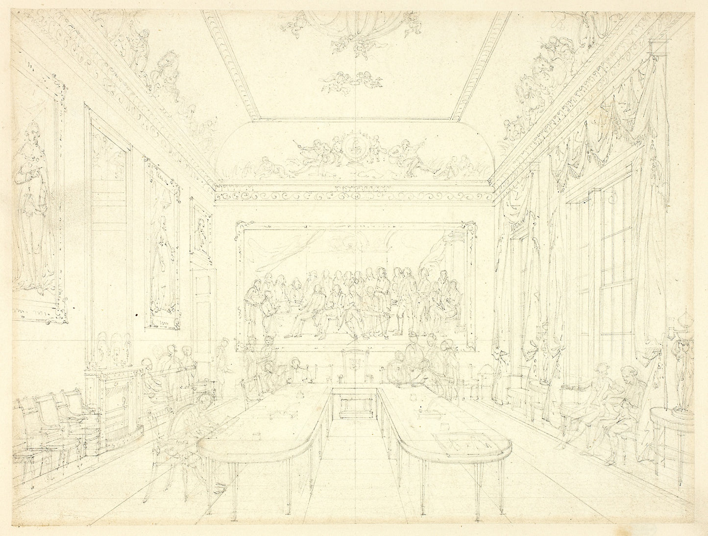 Study for Trinity House, from Microcosm of London (recto); Architectural Sketch of Row House Facades (verso) -  Augustus Charles Pugin (English, born France, 1762-1832),  Poster Print Wall Art