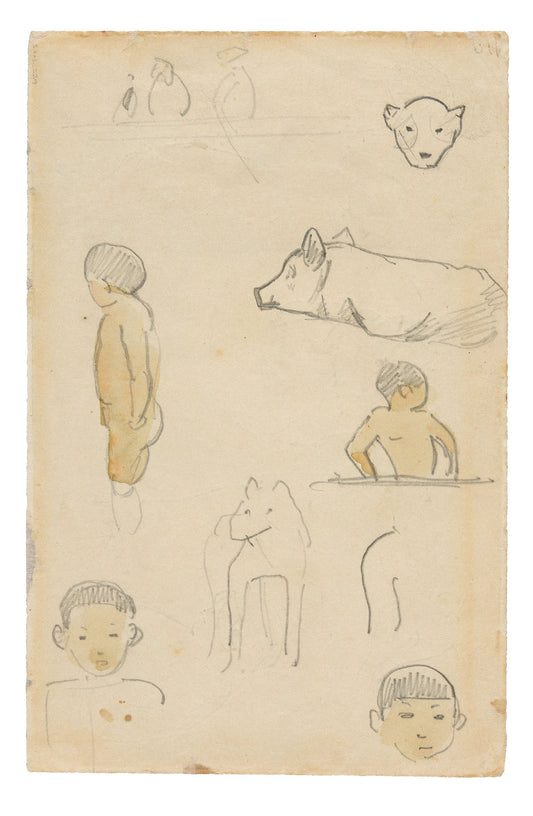Sketches of Standing Figures and Animals: Paul Gauguin,16x12"(A3) Poster