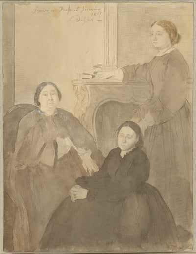 Mme. Michel Musson and Her Daughters, Estelle and Désirée: Edgar Degas,16x12"(A3) Poster