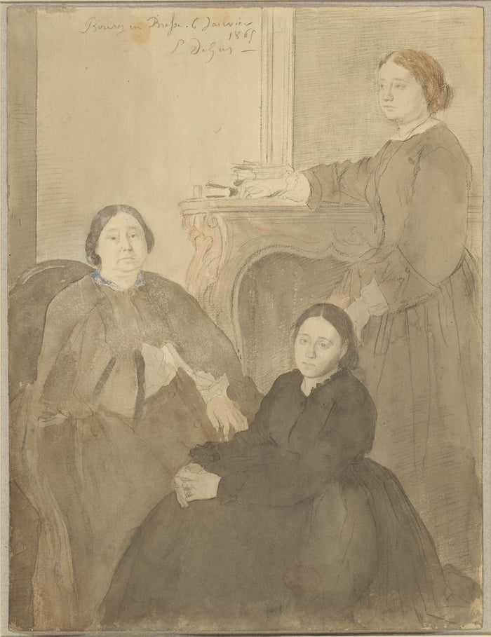 Mme. Michel Musson and Her Daughters, Estelle and Désirée: Edgar Degas,16x12