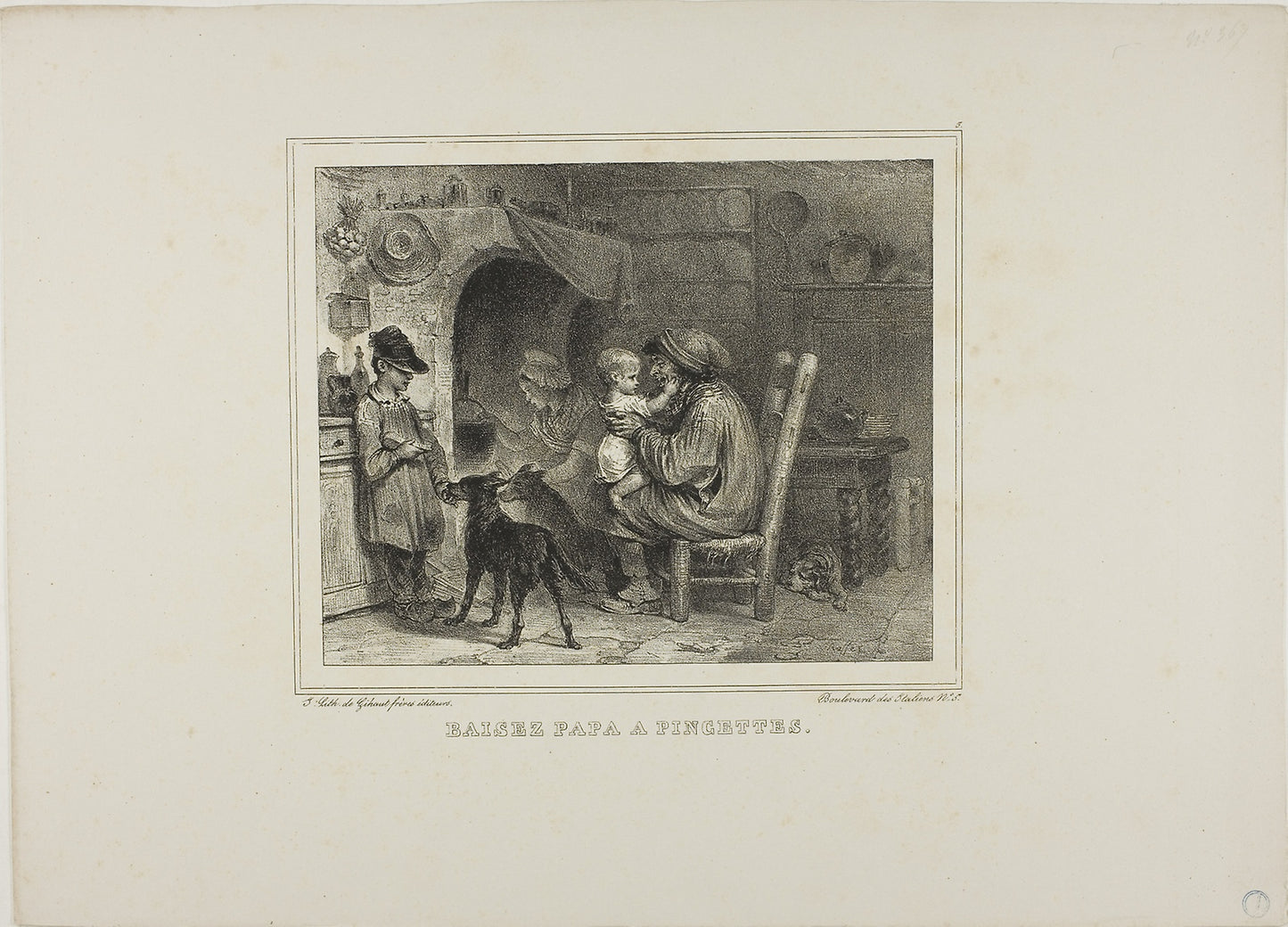 Kiss papa with pinches -  Denis Auguste Marie Raffet (French, 1804-1860),  Poster Print Wall Art