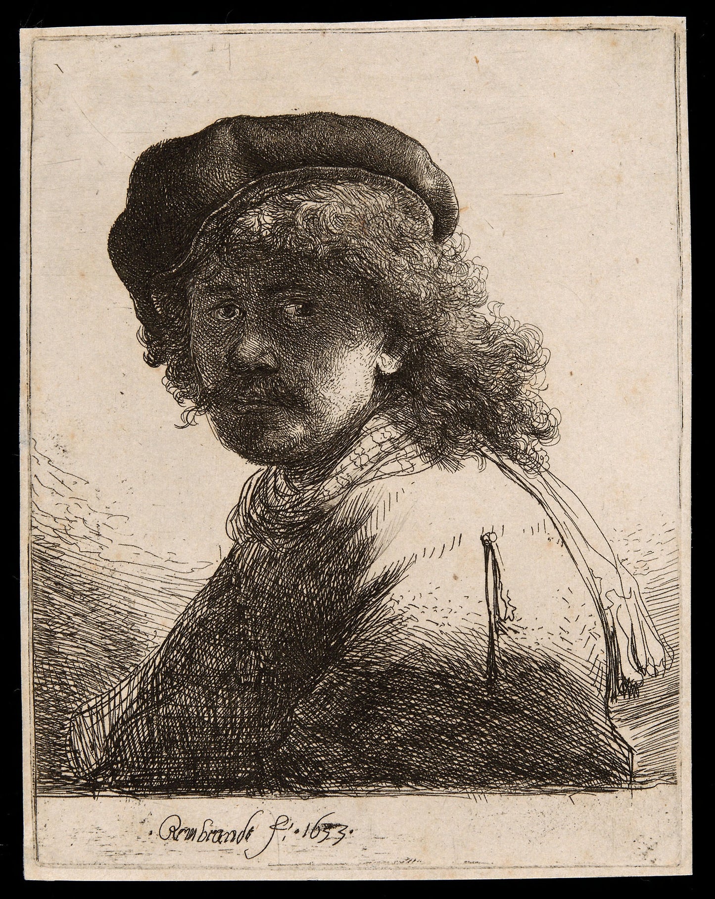Self-Portrait in a Cap and Scarf with the Face Dark -  Bust -  Rembrandt van Rijn,  Poster Print Wall Art