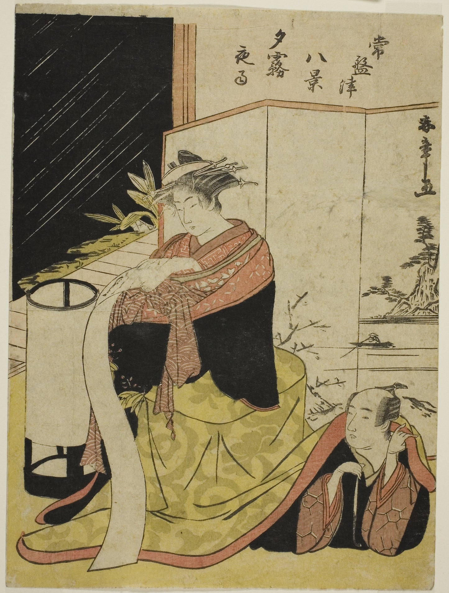 The Courtesan Yugiri and Her Lover Fujiya Izaemon, from the series "Tokiwazu Hakkei" -  Katsukawa Shunsho ?? ??,  Poster Print Wall Art