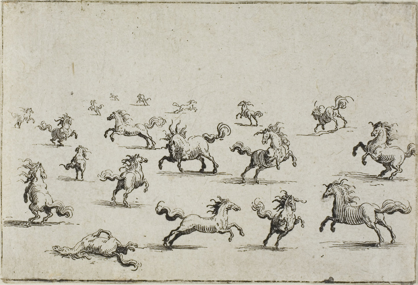 Horses Running Free, from The Caprices -  Jacques Callot,  Poster Print Wall Art