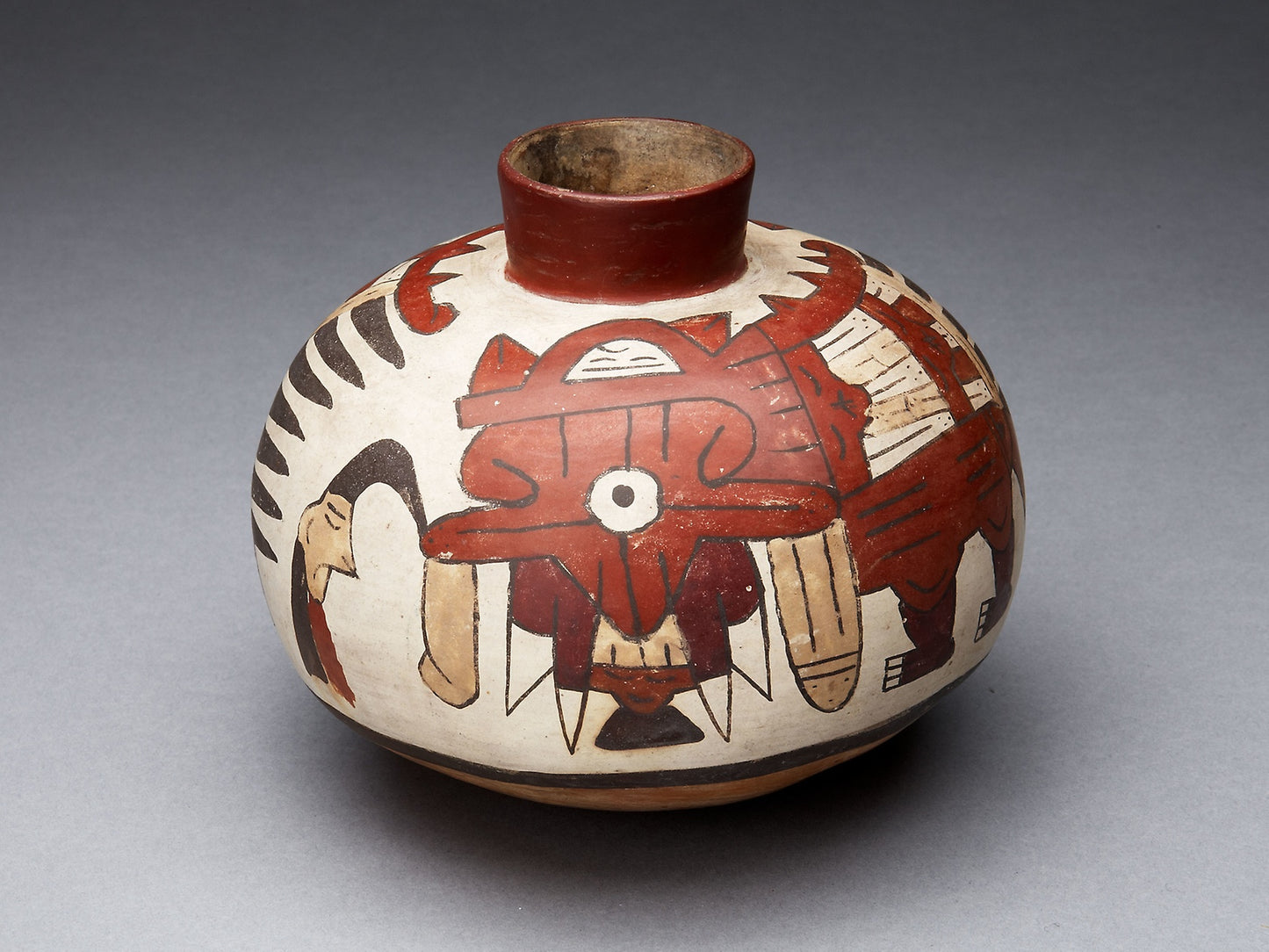 Jar Depicting a Performer Wearing Abstract Bird Costume and Holding a Trophy Head -  Nazca,  Poster Print Wall Art