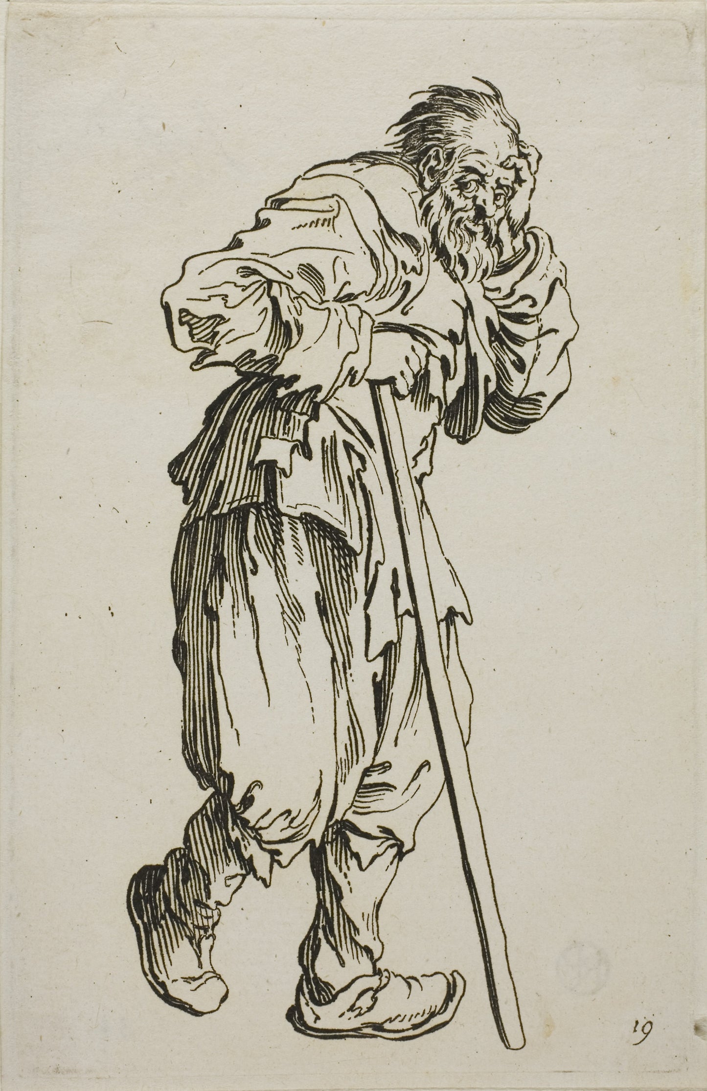 The Beggar on Crutches, plate sixteen from The Beggars -  Jacques Callot,  Poster Print Wall Art