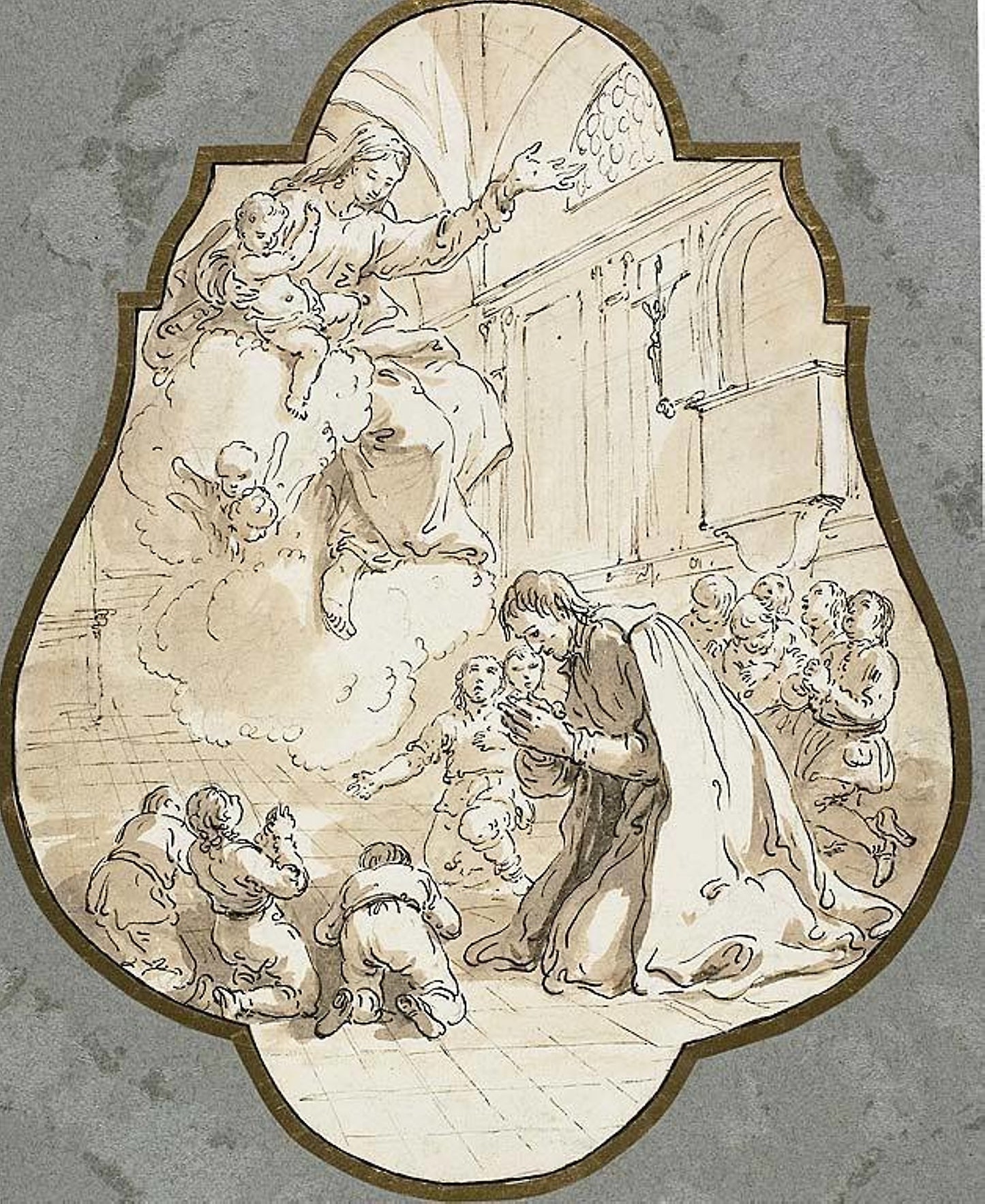 The Virgin Appearing to Saint Filippo Neri and His Pupils -  Attributed to Francesco Fontebasso,  Poster Print Wall Art