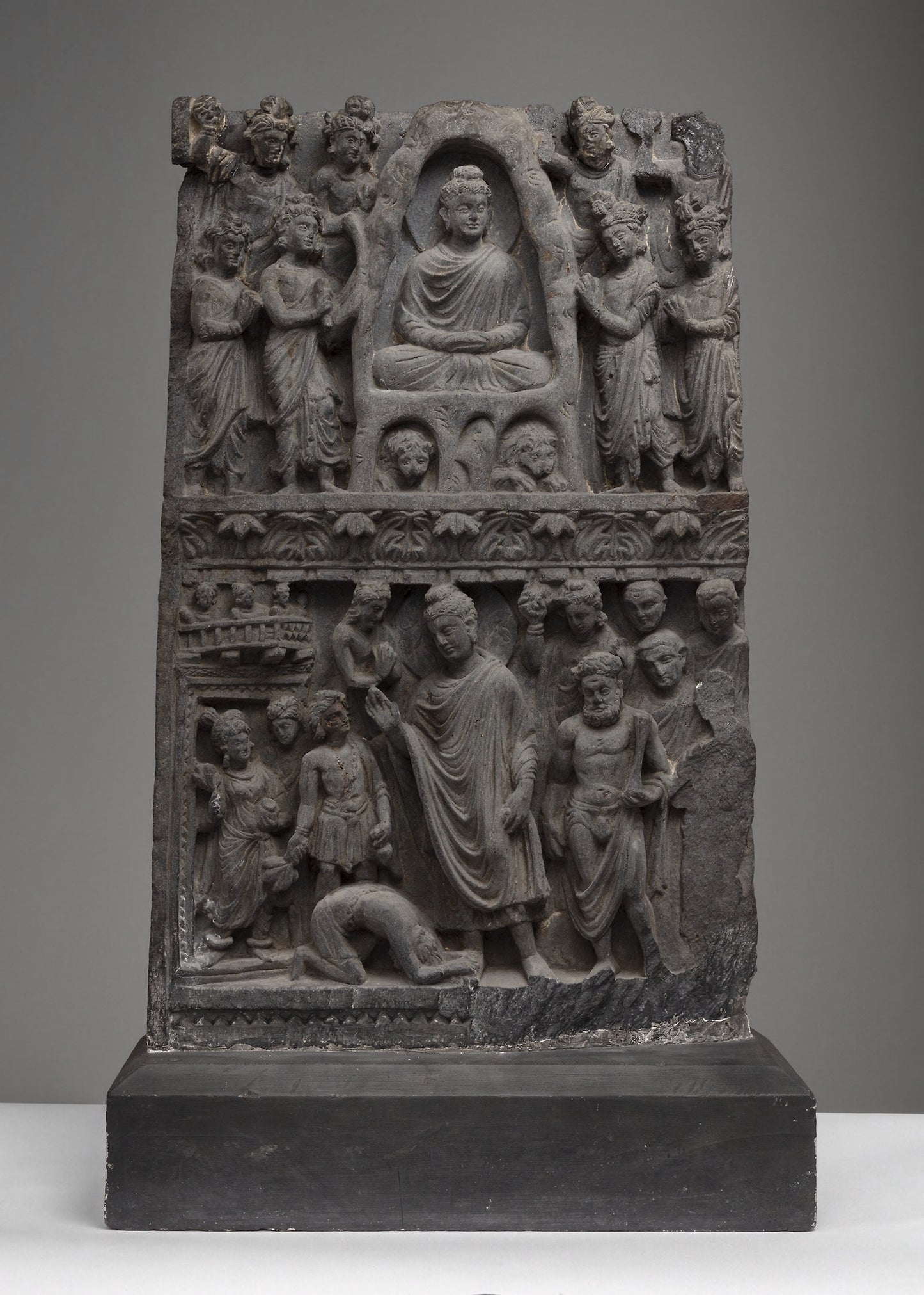 Buddha Shakyamuni Meditating in the Indrashala Cave [top] and Buddha Dipankara [bottom] -  Present-day Pakistan,  Poster Print Wall Art