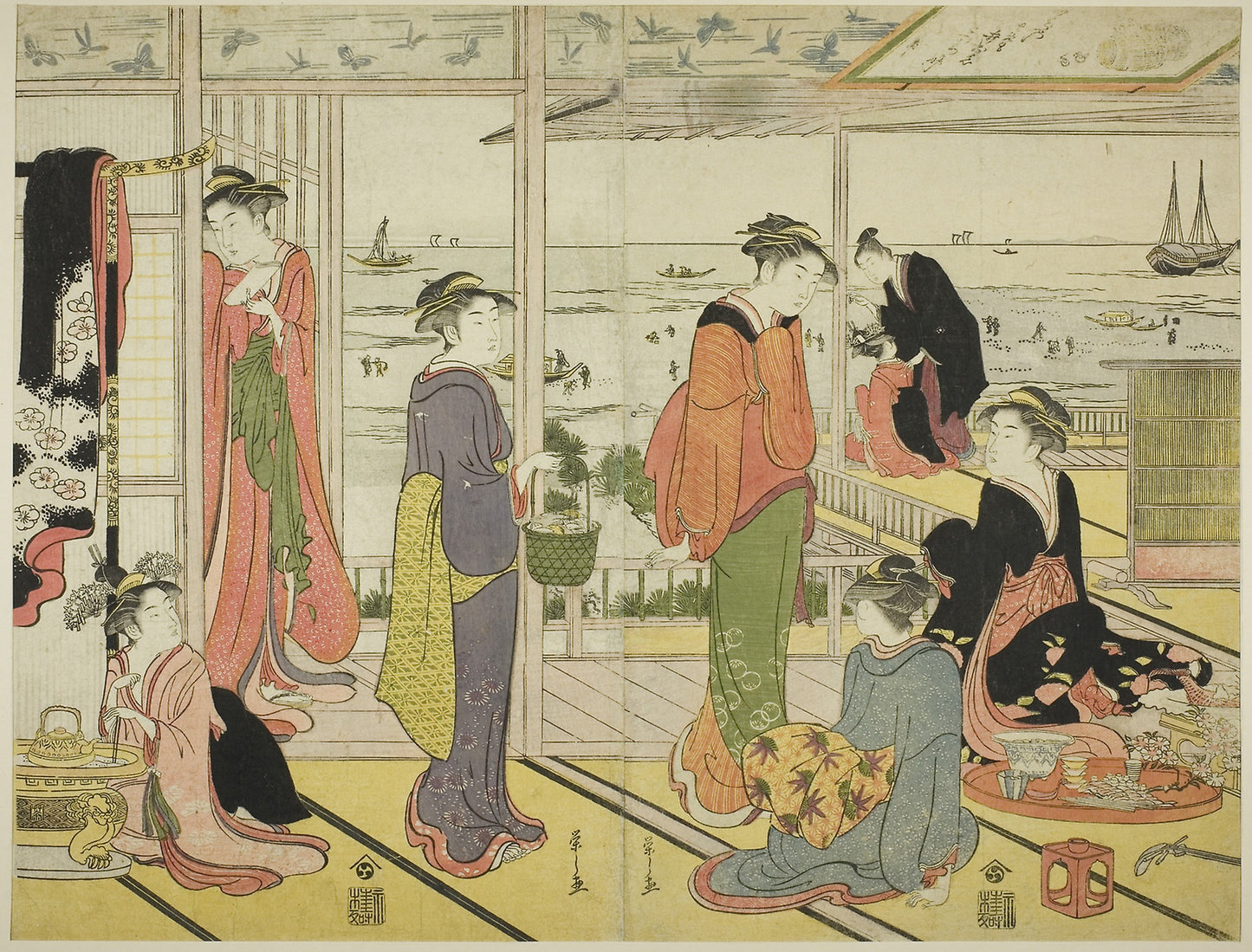 In a Pleasure House in Shinagawa (Shinagawa no rojo) -  Chobunsai Eishi,  Poster Print Wall Art