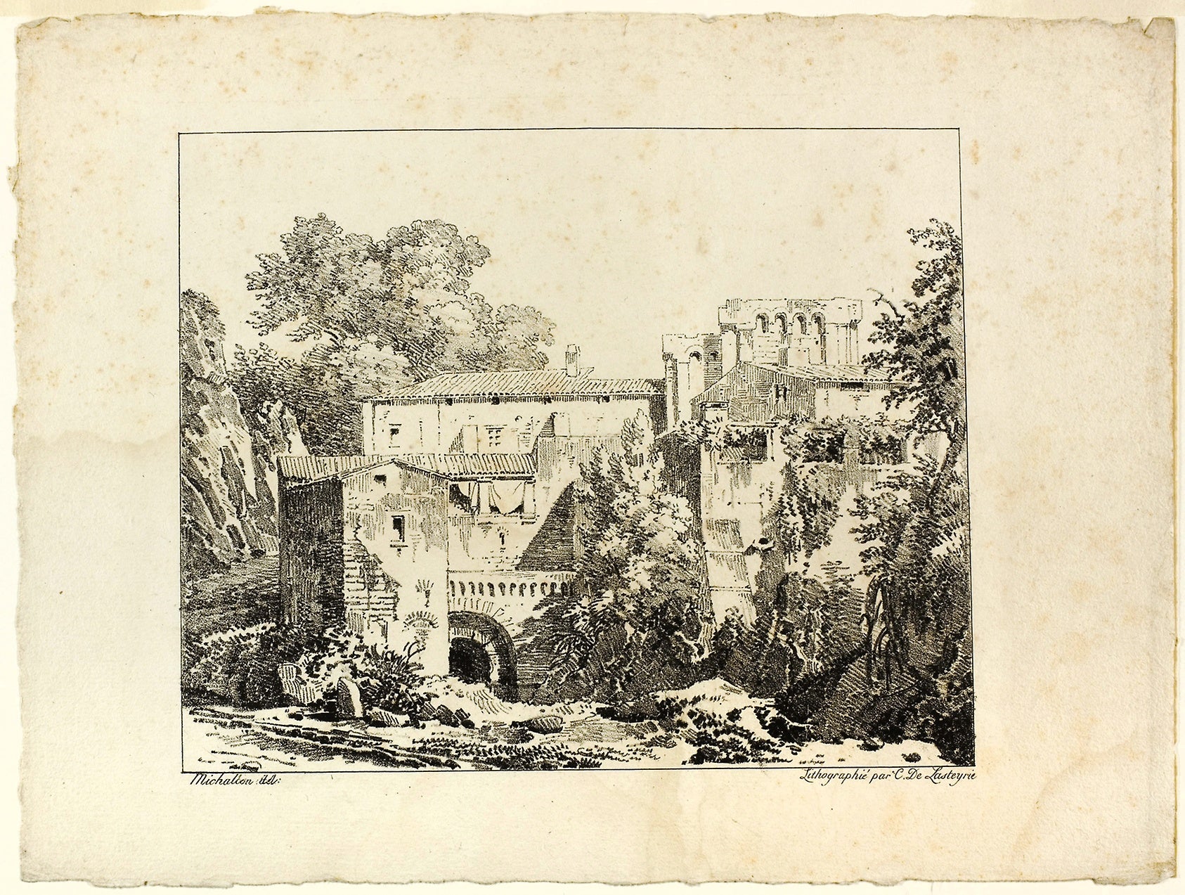 Landscape with Ruins and Viaduct: Achille Etna Michallon (French, 1796-1822),16x12"(A3) Poster