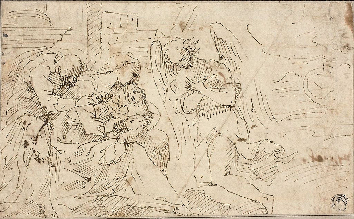 Holy Family with Angel -  Jacopo Negretti, called Palma il Vecchio, or his school,  Poster Print Wall Art