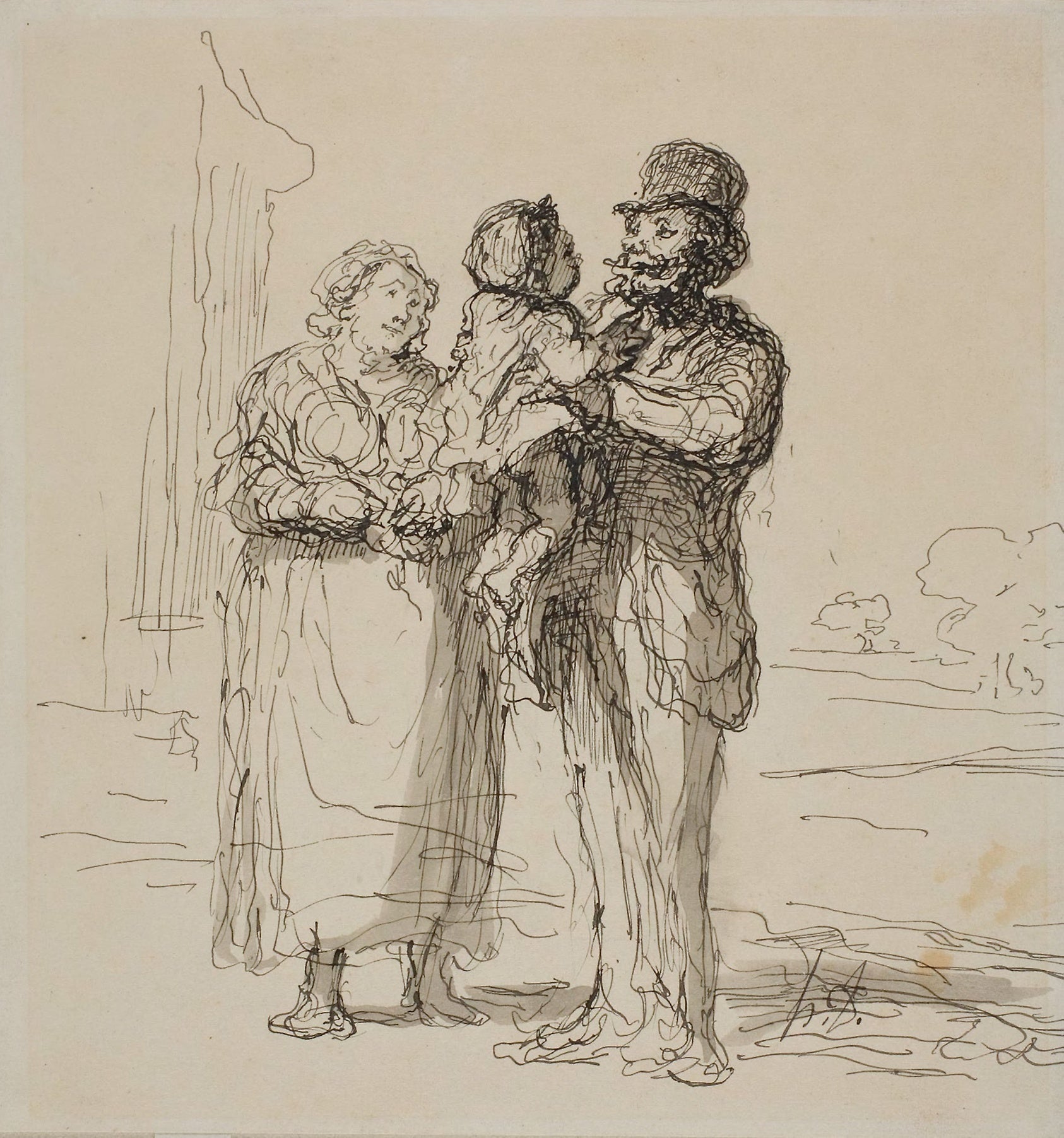 Family Scene: Honoré Victorin Daumier,16x12"(A3) Poster