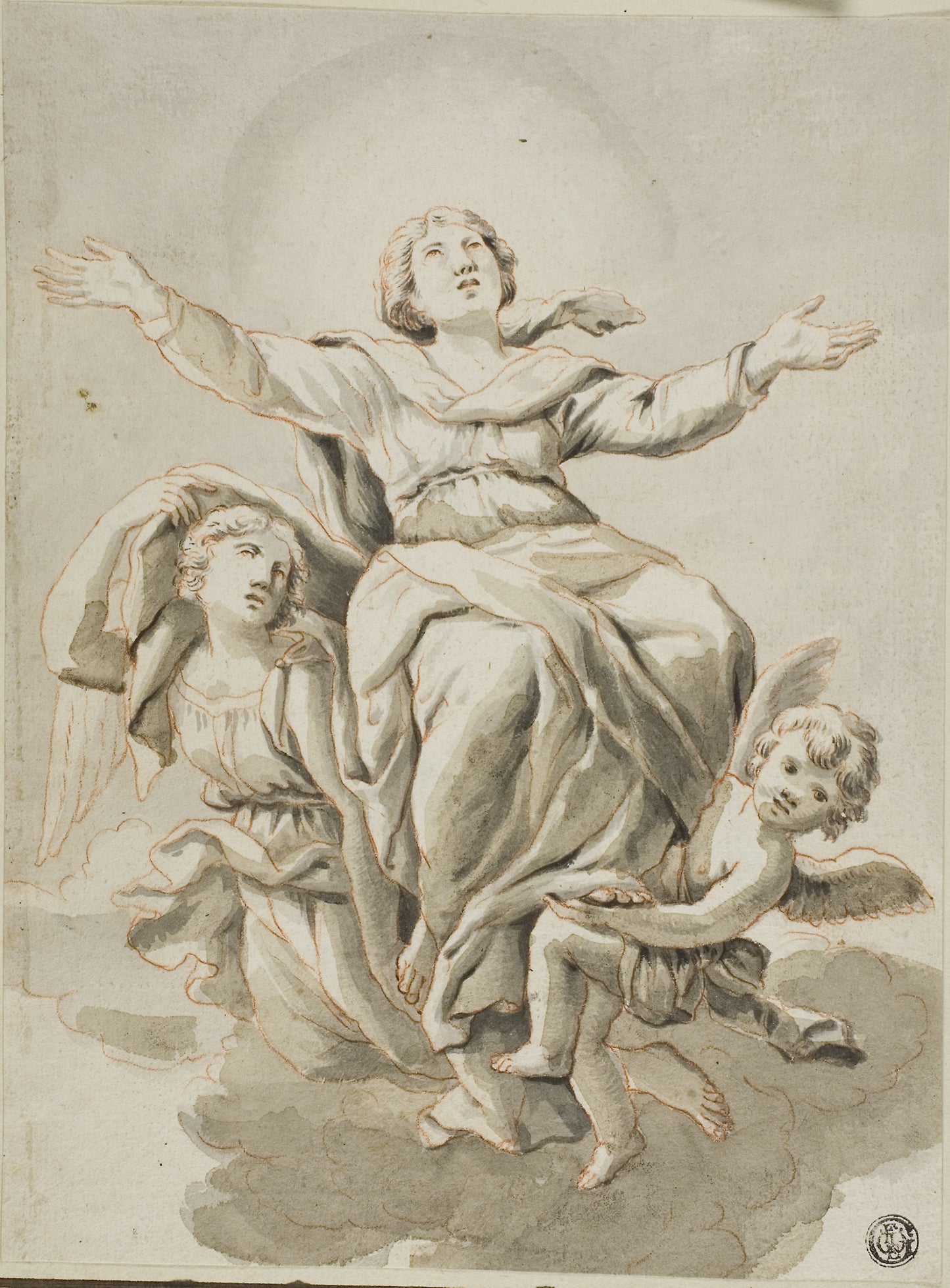 Assumption (recto) Portrait Heads, various Sketches (verso) -  Probably after Guido Canlassi,  Poster Print Wall Art