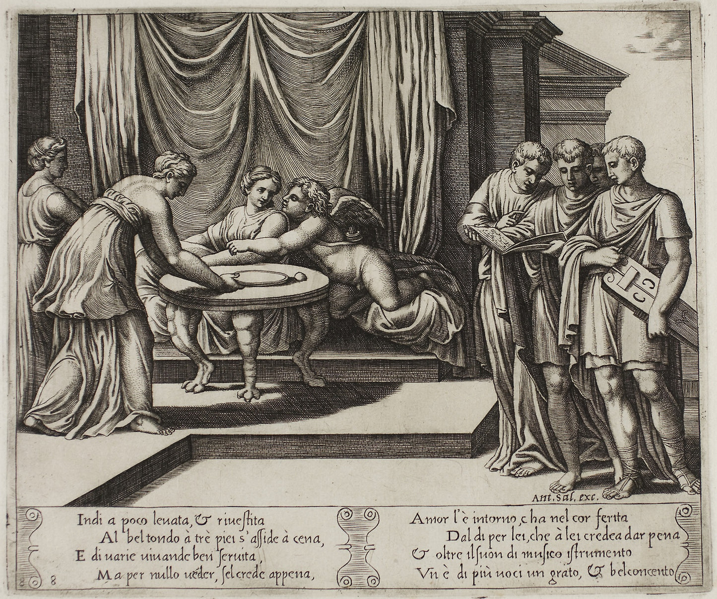 Other Nymphs Serving Psyche at the Table -  Master of the Die (Italian, active c. 1530-1560),  Poster Print Wall Art