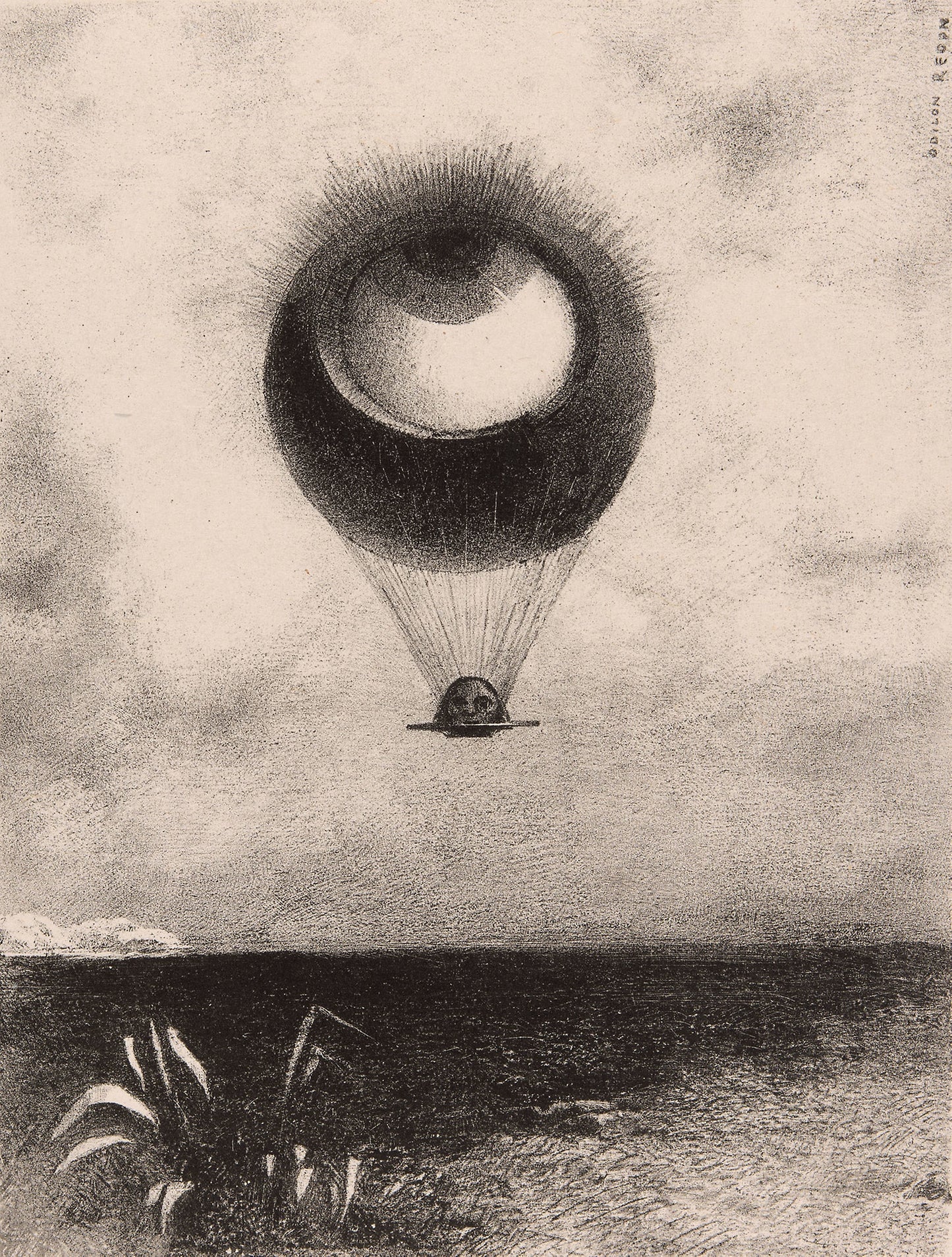 The Eye, Like a Strange Balloon Moves Towards Infinity, plate one from To Edgar Poe -  Odilon Redon,  Poster Print Wall Art