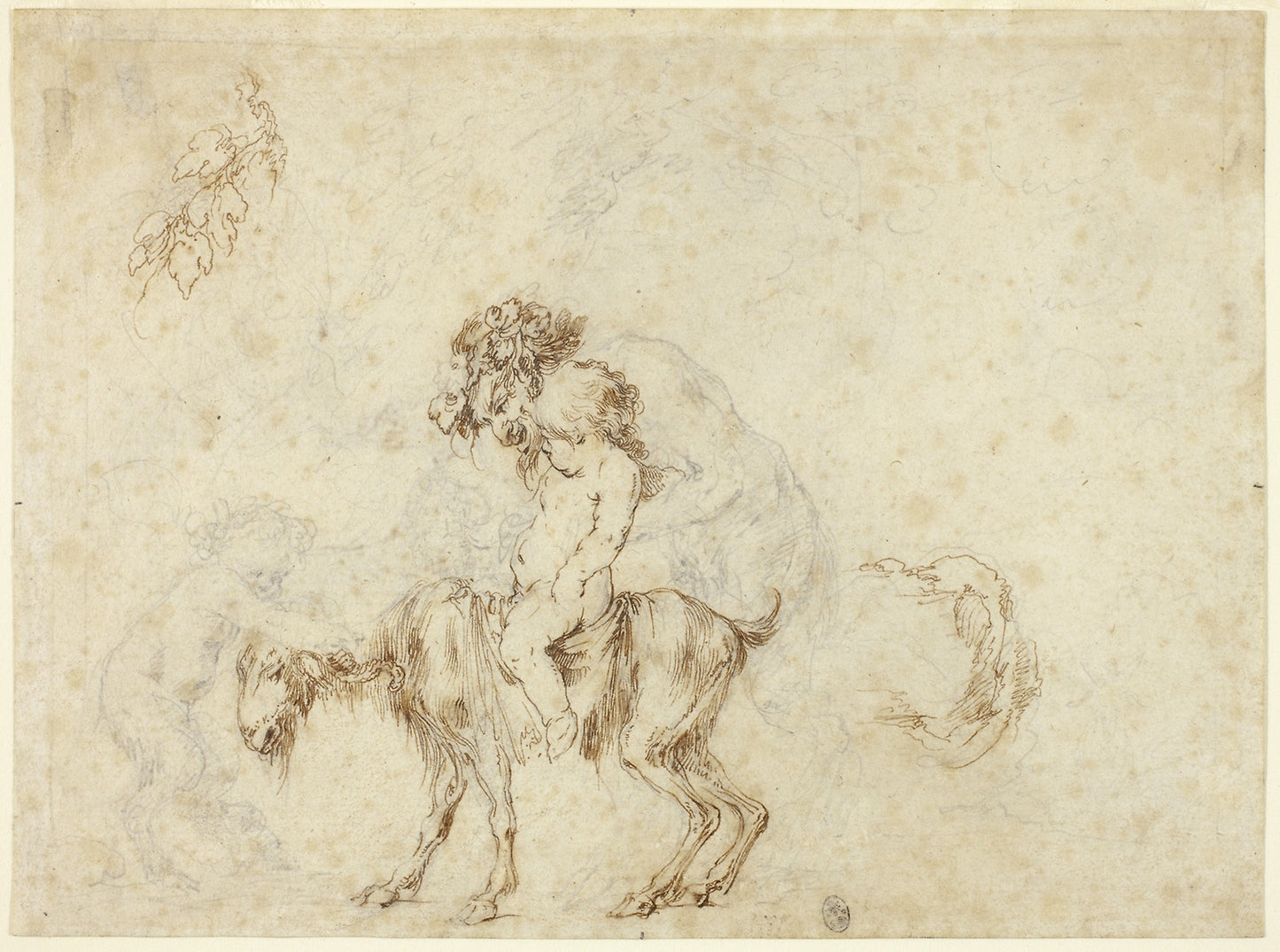 Study for Satyr Family Walking (recto); Sketches of Five Decorative Vessels (verso) -  Stefano della Bella,  Poster Print Wall Art