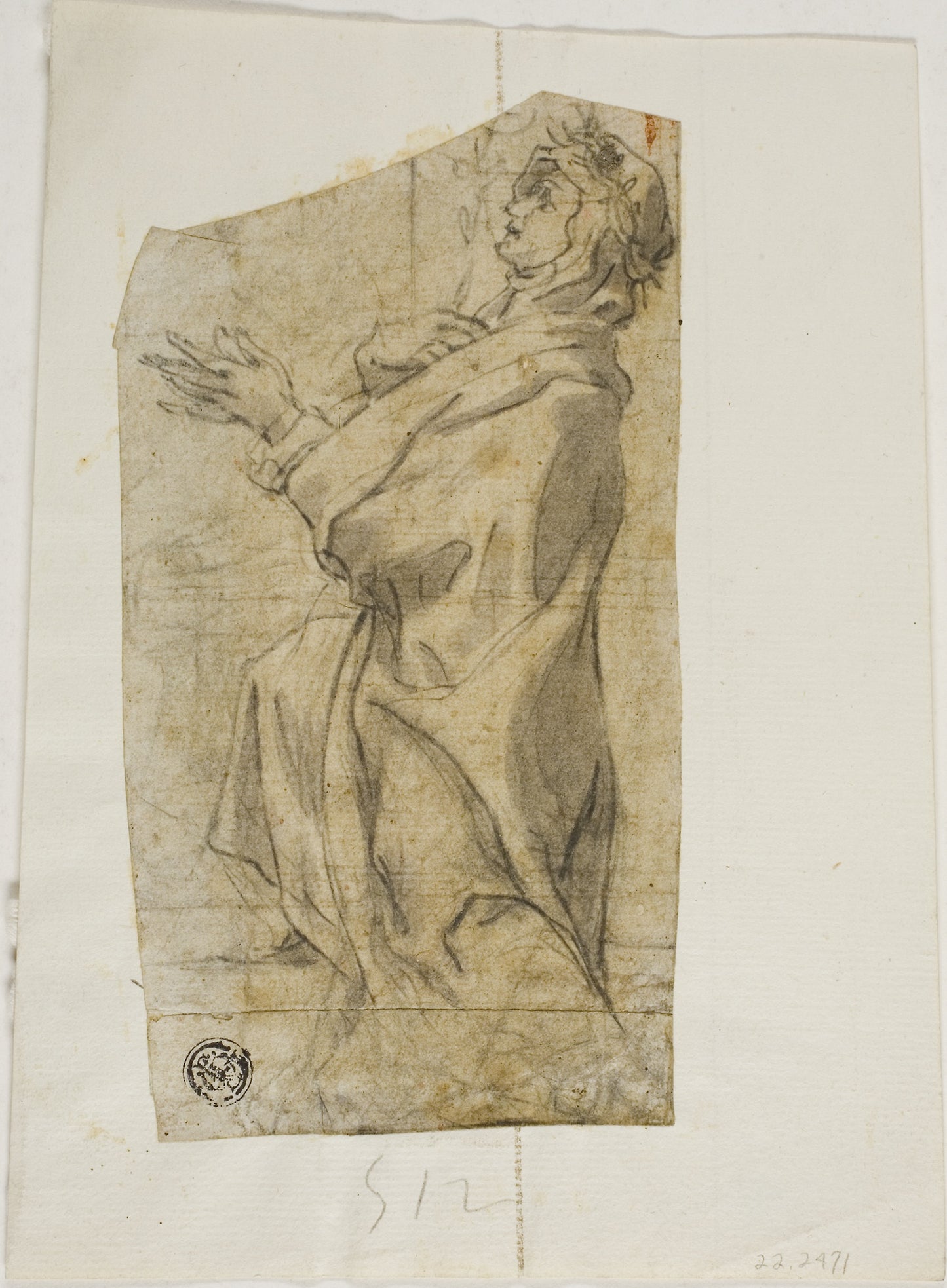 Kneeling Female Saint in Profile -  Attributed to Lazzaro Tavarone (talian, 1556-1641),  Poster Print Wall Art