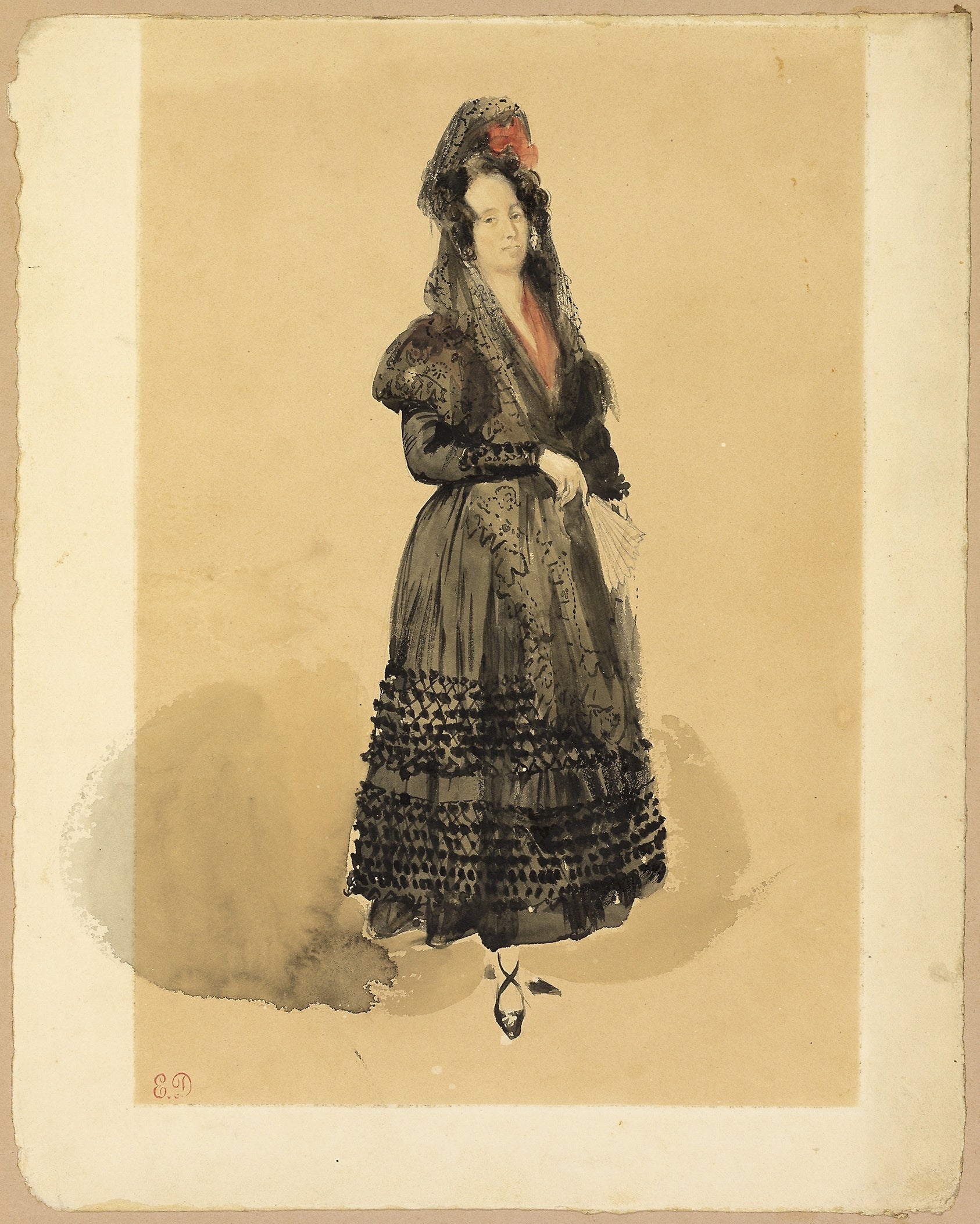 Young Spanish Lady in Costume of Manola: Eugène Delacroix,16x12"(A3) Poster